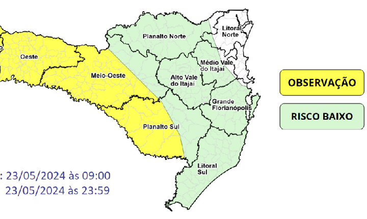 Alerta SC: Rajadas de vento do quadrante norte para esta quinta-feira