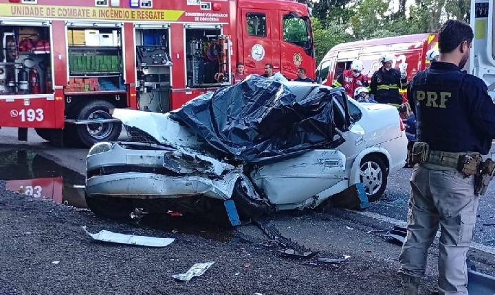 Colisão entre carro e carreta deixa uma vítima fatal em Concórdia