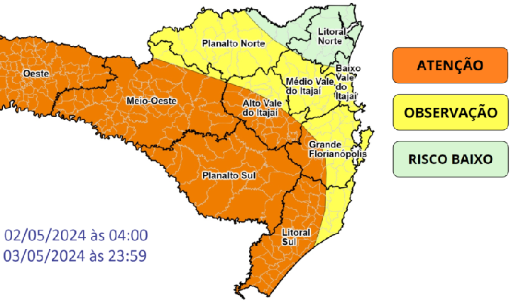Frente fria traz chuvas intensas entre quinta e sexta-feira em Santa Catarina