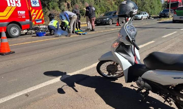 Motocicleta e automóvel colidem na Rua do Comércio em Seara
