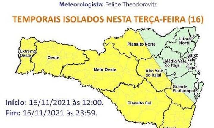 Previsão indica possibilidade de chuva acompanhada de temporais em Santa Catarina