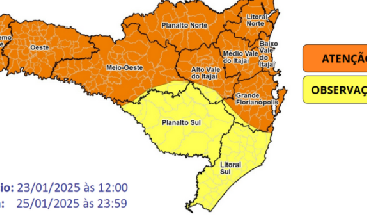 Temporais podem causar enxurradas e alagamentos no oeste catarinense
