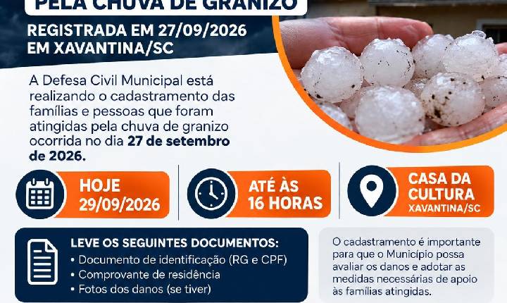 Xavantina realiza cadastramento de famílias atingidas por chuva de granizo