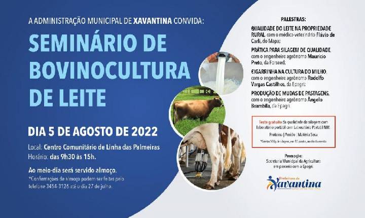 Xavantina sedia Seminário de Bovinocultura de Leite nesta sexta-feira