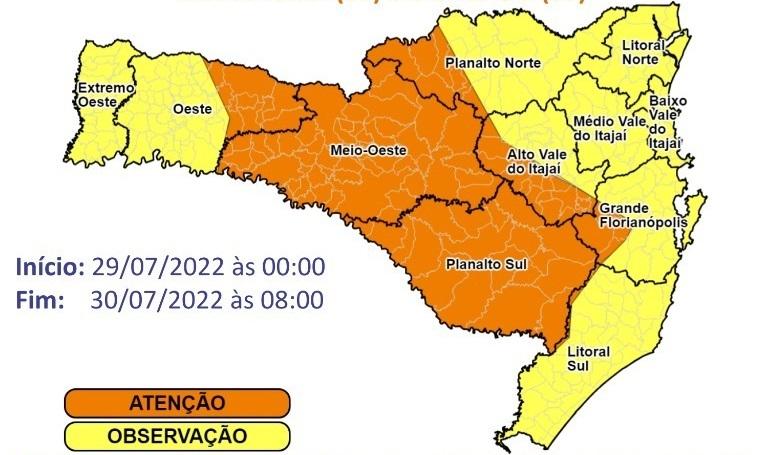 Defesa Civil emite alertas por nova massa de ar frio no Oeste de SC