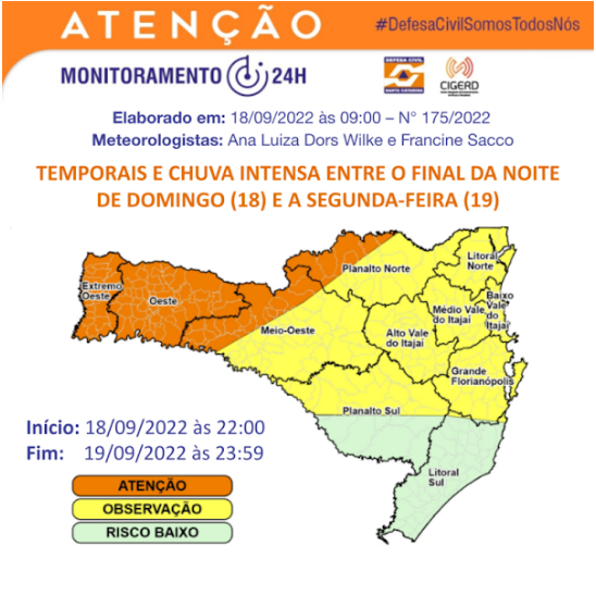 Previsão indica possibilidade de temporais na região a partir dessa segunda-feira, dia 19