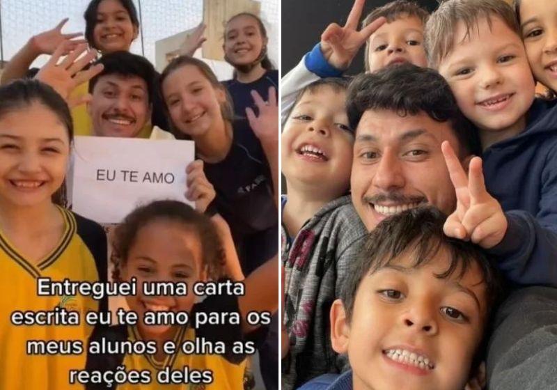 Professor entrega bilhete com “eu te amo” e reação dos alunos emociona.