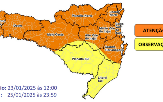 Temporais podem causar enxurradas e alagamentos no oeste catarinense
