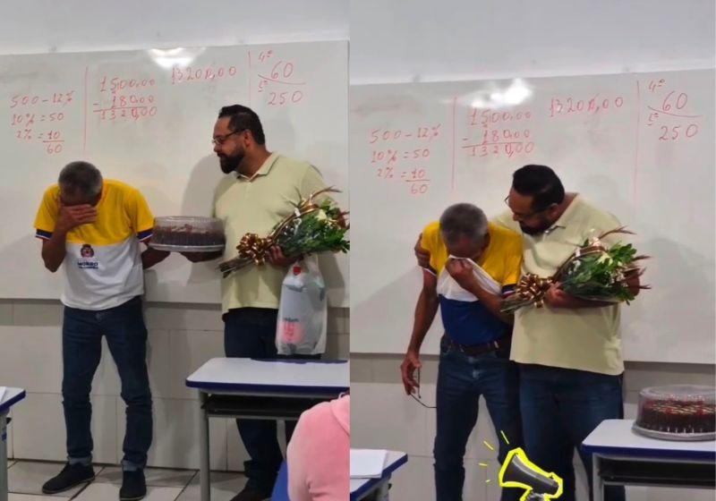 Professor homenageia pai idoso que voltou a estudar na EJA: “vendeu tudo pra eu estudar”;