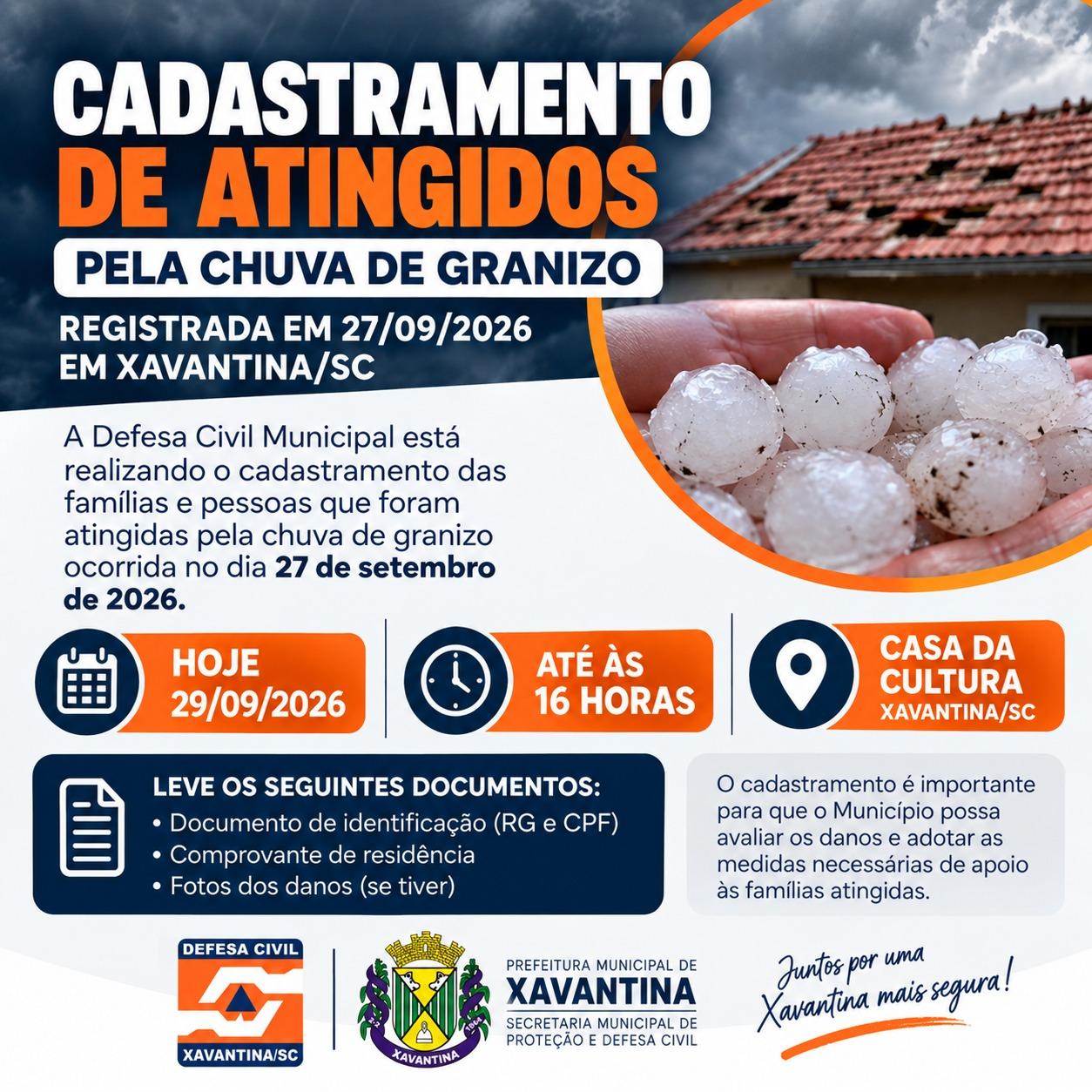 Xavantina realiza cadastramento de famílias atingidas por chuva de granizo